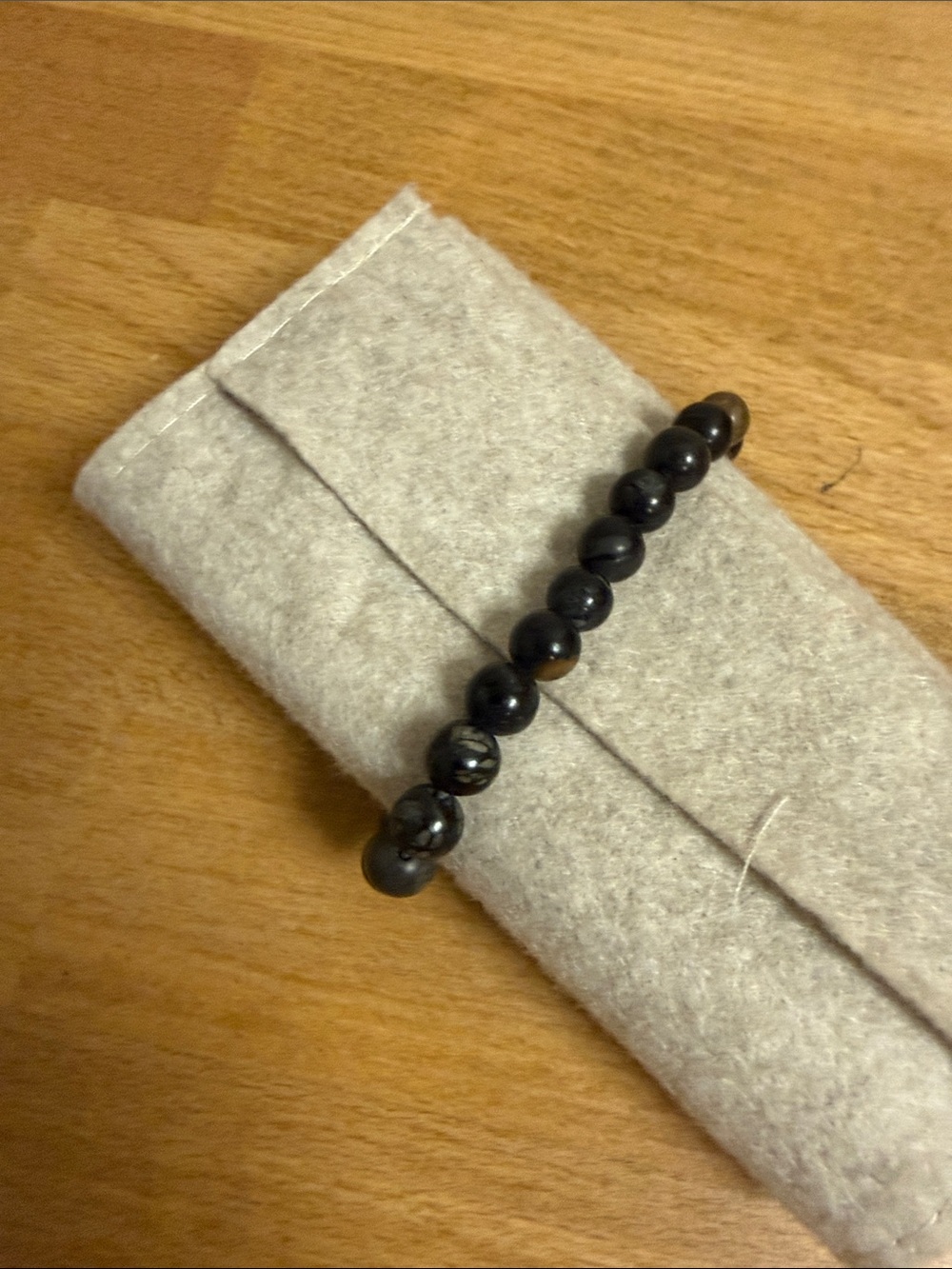 Black marbled stone beaded bracelet with stretch